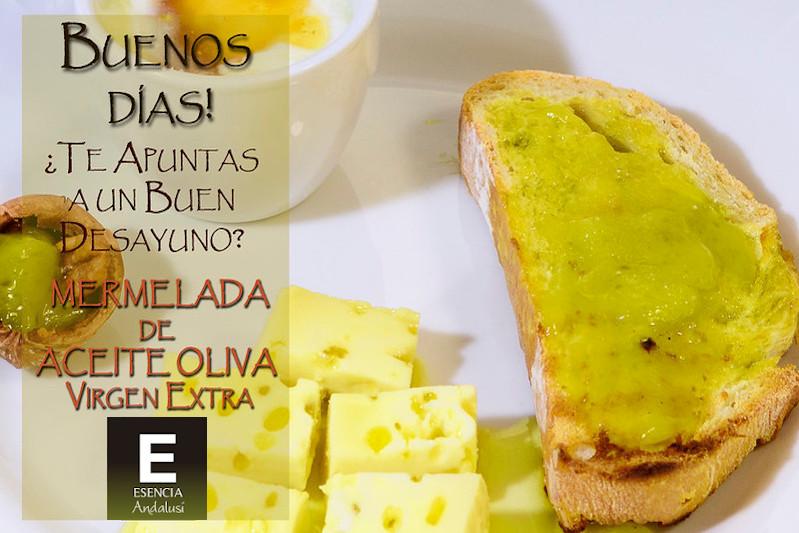 Desayuno con mermelada de aceite de oliva virgen extra Esencia Andalusí