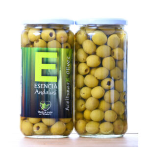 Aceitunas Manzanilla Extra sin hueso Sabor Anchoa 700 gr en tarro de cristal Esencia Andalusí