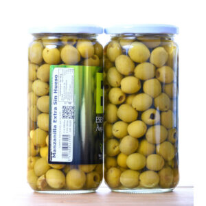 Aceitunas Manzanilla Extra sin hueso Sabor Anchoa 700 gr en tarro de cristal Esencia Andalusí