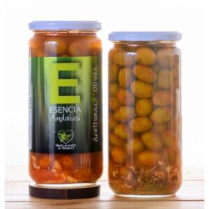 Aceitunas Aliñadas Mojo Picón 700 gr en tarro de cristal Esencia Andalusí