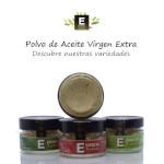 Variedades Polvo de Aceite de Oliva Virgen Extra 50gr en tarro de cristal Esencia Andalusí