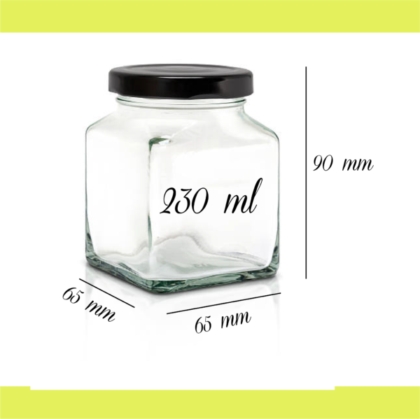 Tarros de vidrio de 230 ml Cuadrado con tapa a rosca - Imagen 3