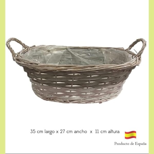 Cesta de Mimbre Gris y Blanca con Asas, || Medidas: 35 x 27 x 11