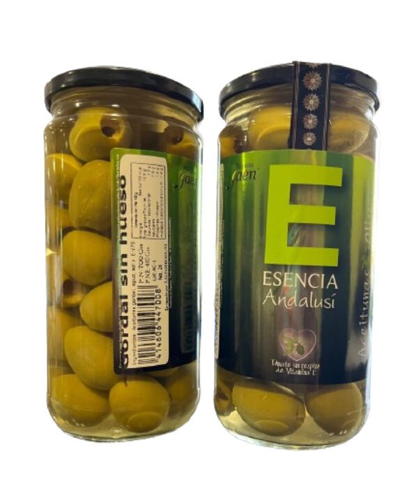 Aceitunas Gordal Sin Hueso 700 gr en tarro de cristal.