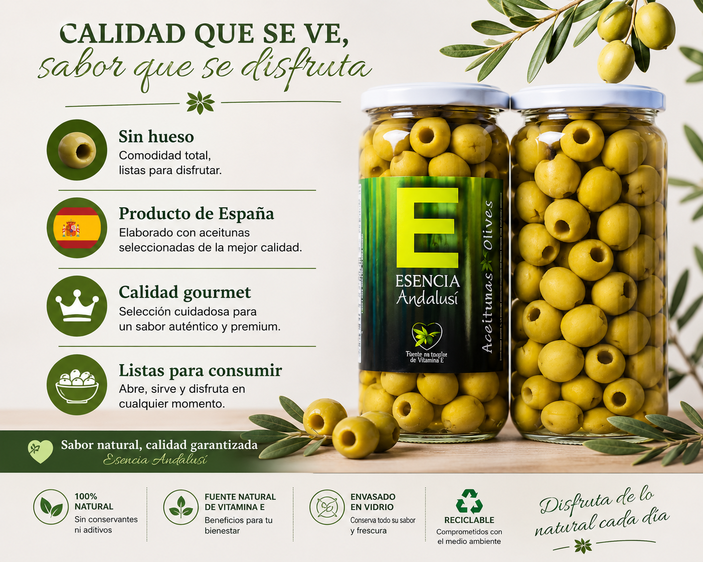 Aceitunas Gordal Sin Hueso 700 gr en tarro de cristal. - Imagen 5
